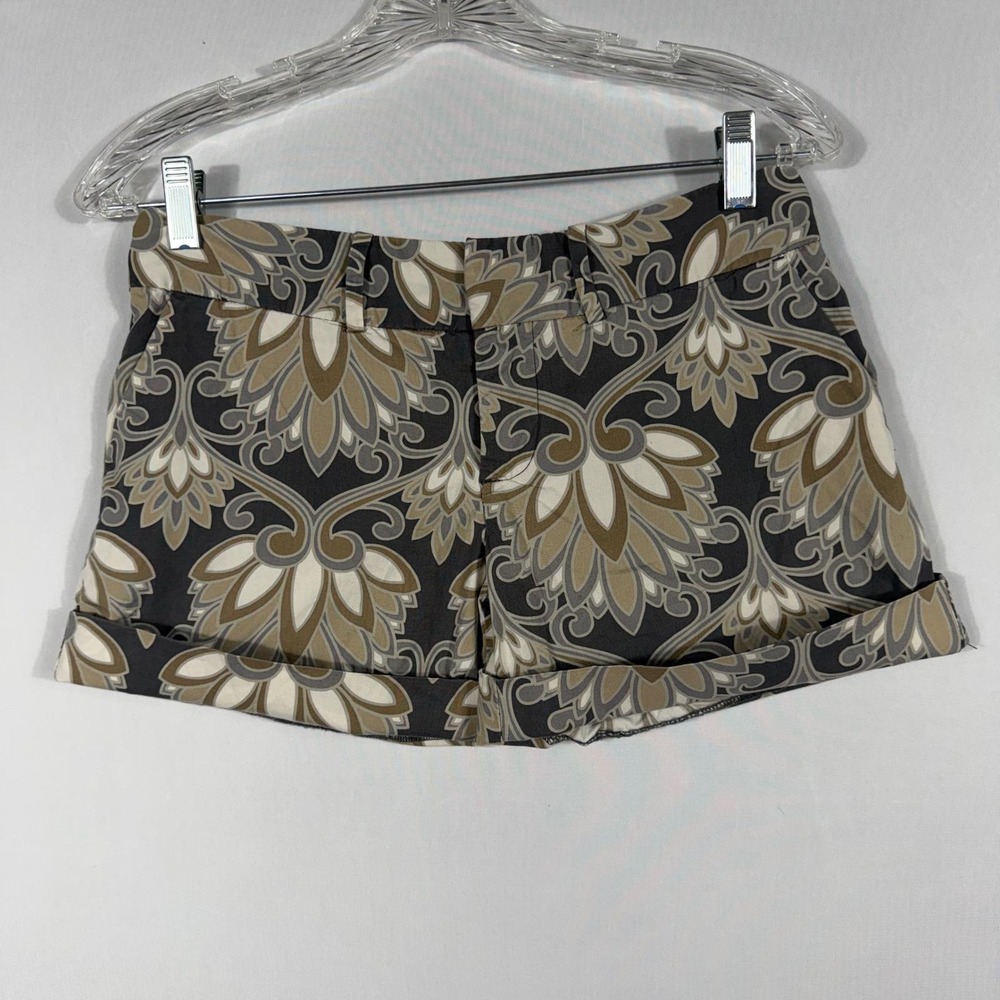 Vtg Y2K Low Rise Floral Chino Mini Shorts 2 Damask Stretch Cuffed Festival Boho